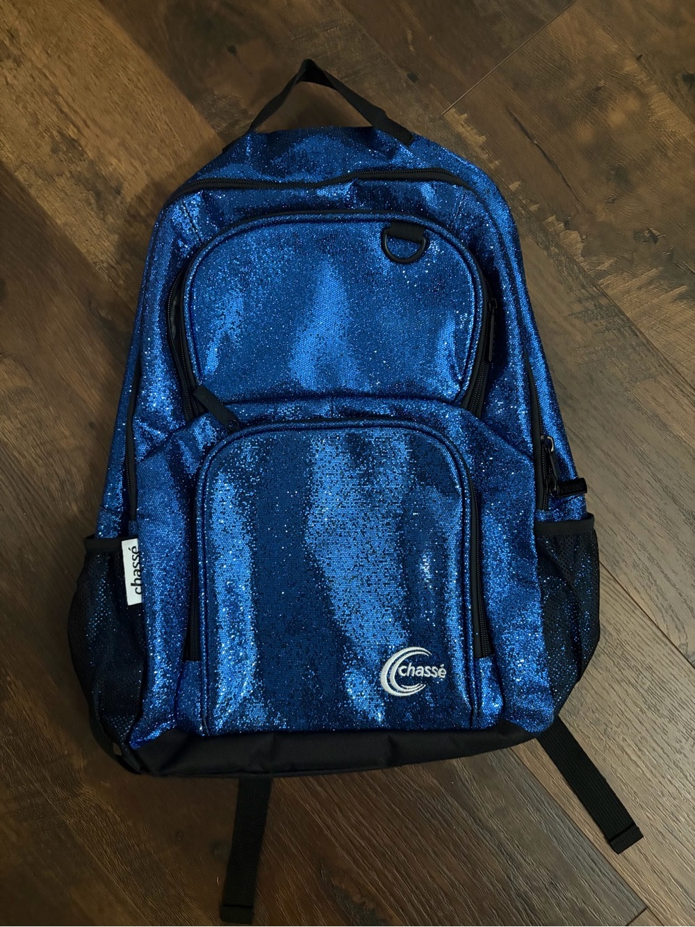 Blue sparkly cheerleading backpack